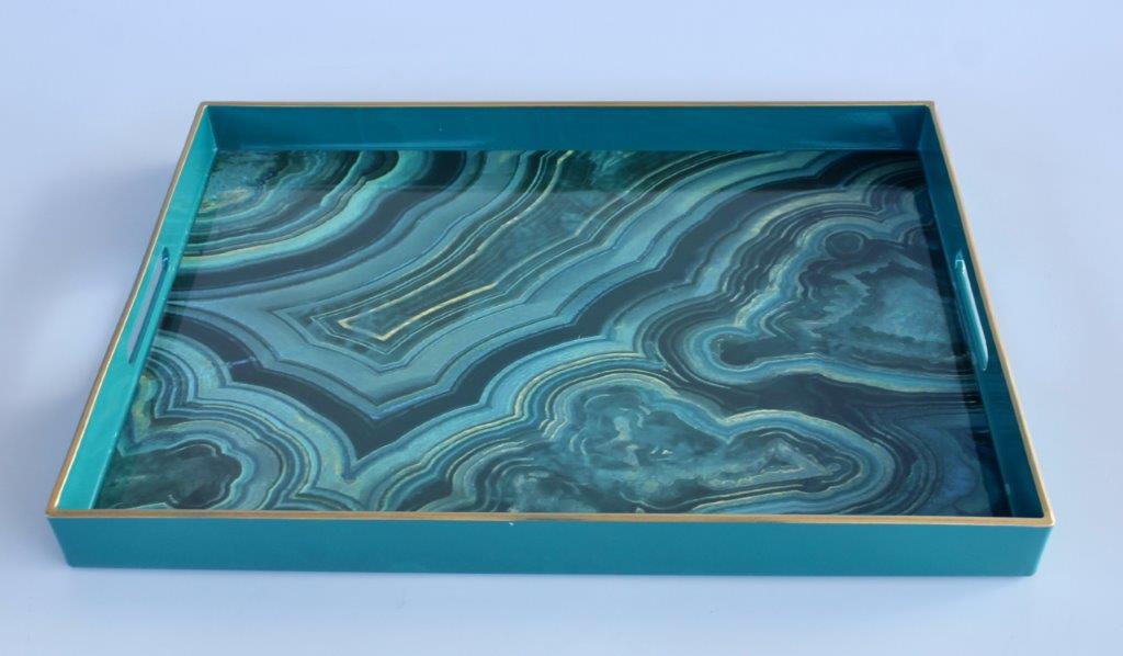 Set Of 2 Green Marbled Trays